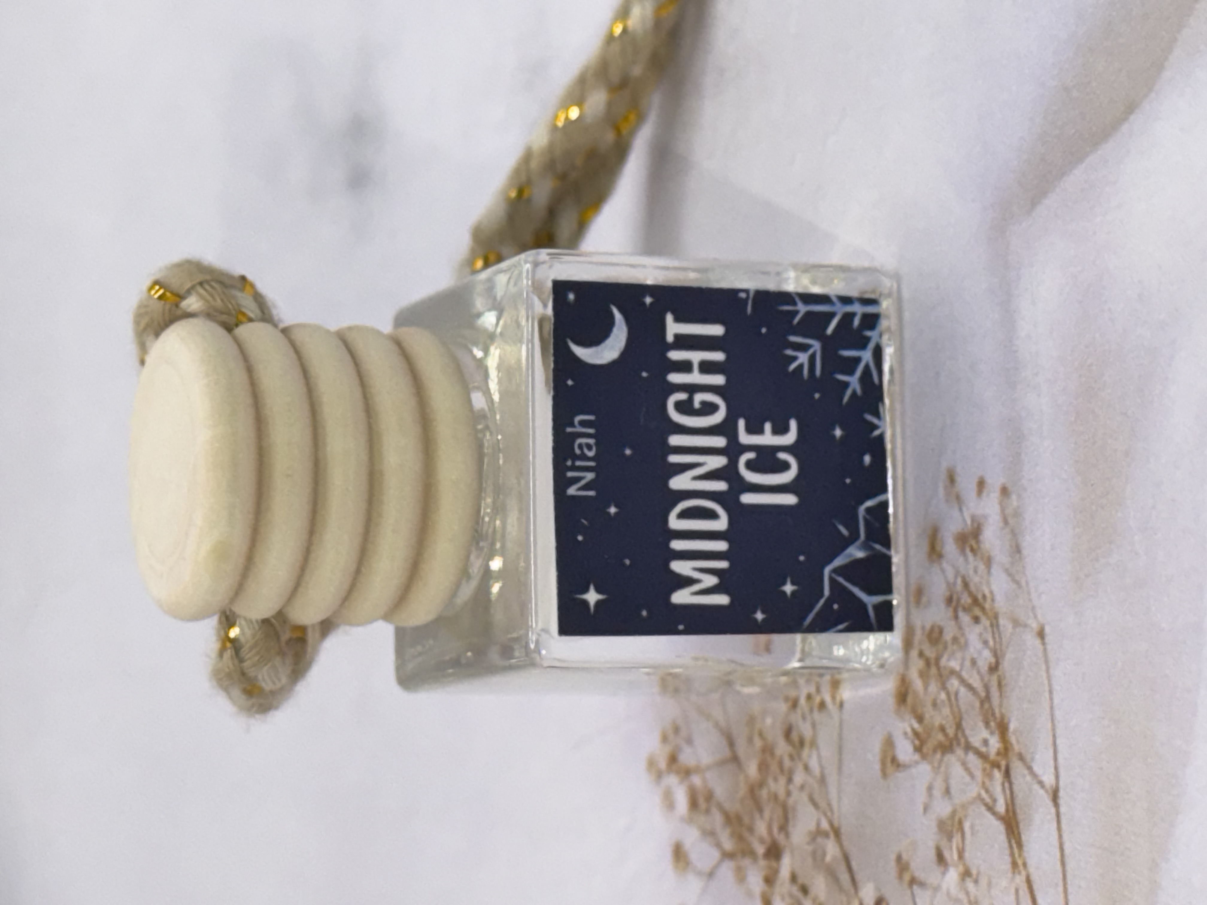 Midnight Ice handmade car hanging air freshener by Niah Naturals — cool, crisp, starry night scent